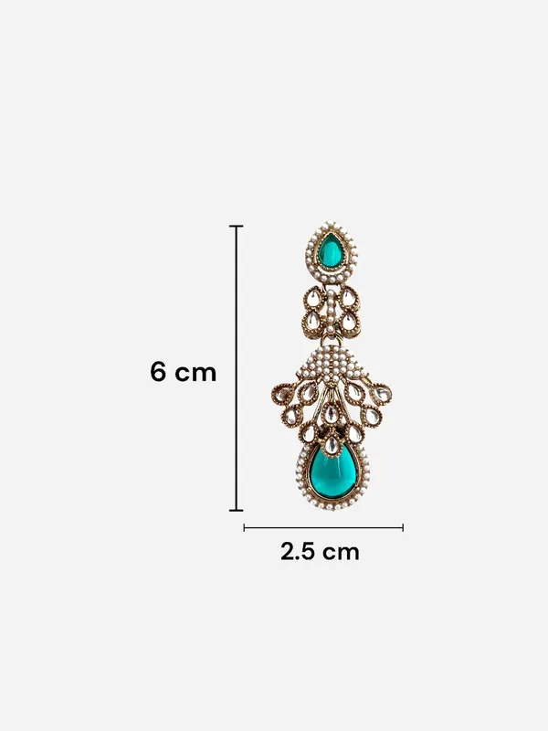 Rama_color_Kundan_Pearl_Drop_Earrings