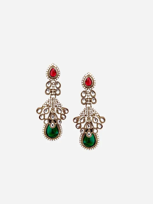 Maroon_And_Green_Kundan_Pearl_Drop_Earrings
