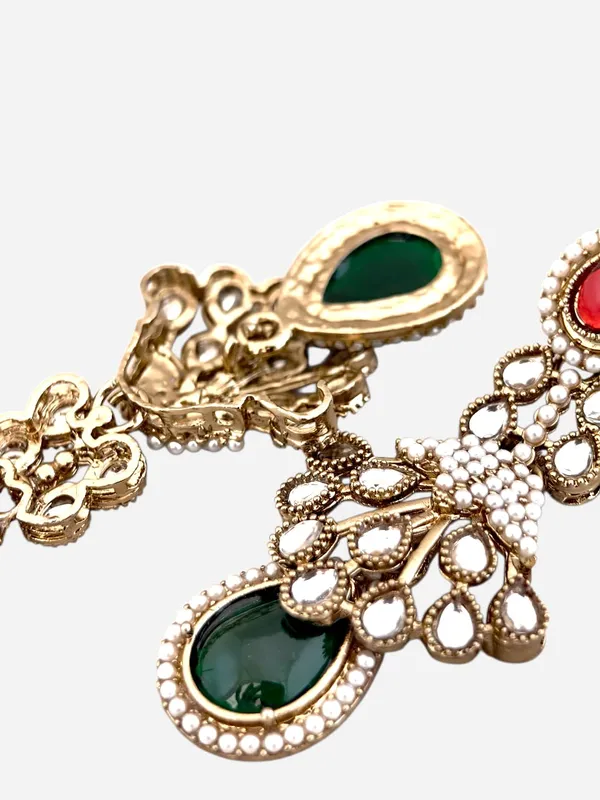 Maroon_And_Green_Kundan_Pearl_Drop_Earrings