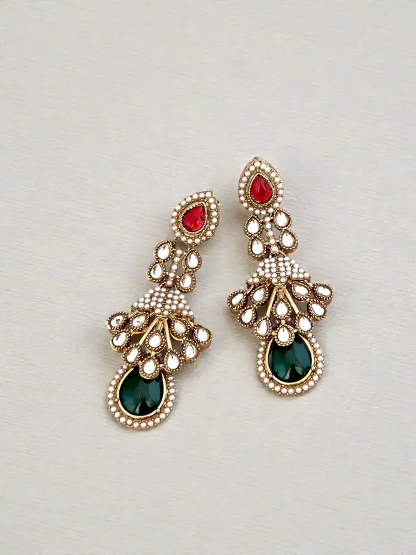 Maroon_And_Green_Kundan_Pearl_Drop_Earrings