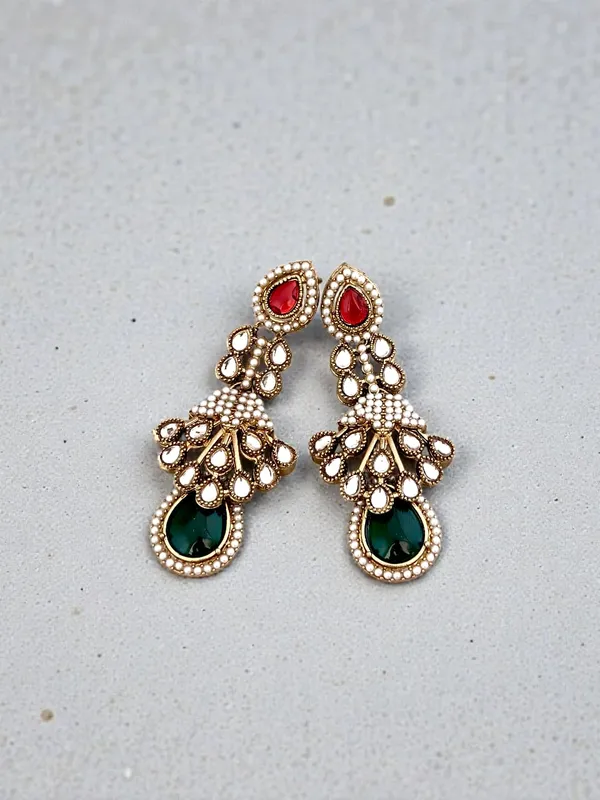 Maroon_And_Green_Kundan_Pearl_Drop_Earrings