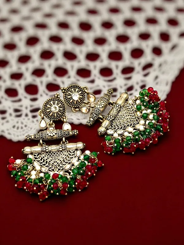 Maroon_Brass_Matt_Toned_Metal_Work_With_Stone_And_Beaded_Long_Earring_For_Women_And_Girls