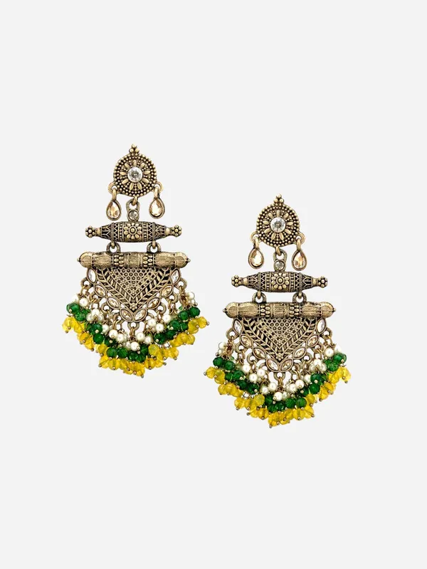 Yellow_Brass_Matt_Toned_Metal_Work_With_Stone_And_Beaded_Long_Earring_For_Women_And_Girls