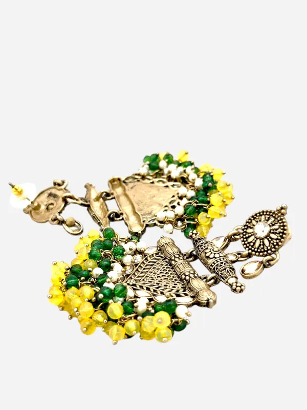 Yellow_Brass_Matt_Toned_Metal_Work_With_Stone_And_Beaded_Long_Earring_For_Women_And_Girls