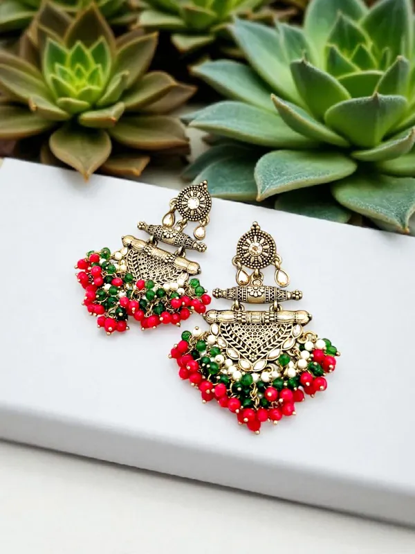 Red_Brass_Matt_Toned_Metal_Work_With_Stone_And_Beaded_Long_Earring_For_Women_And_Girls