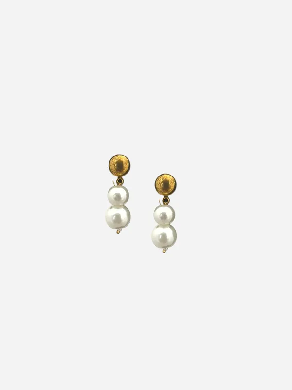 Gold-Toned_White_Four_Line_Pearl_Glass_Stones_Chain_And_Earrings_For_Women_And_Girls