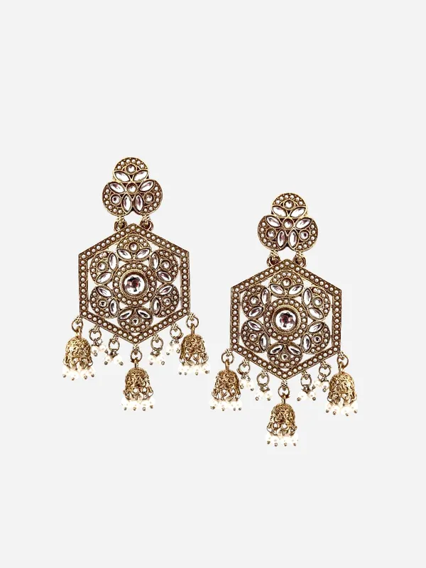 Gold-Plated_Kundan_&_Pearl_Beaded_hexagonal_Jhumka_Earrings