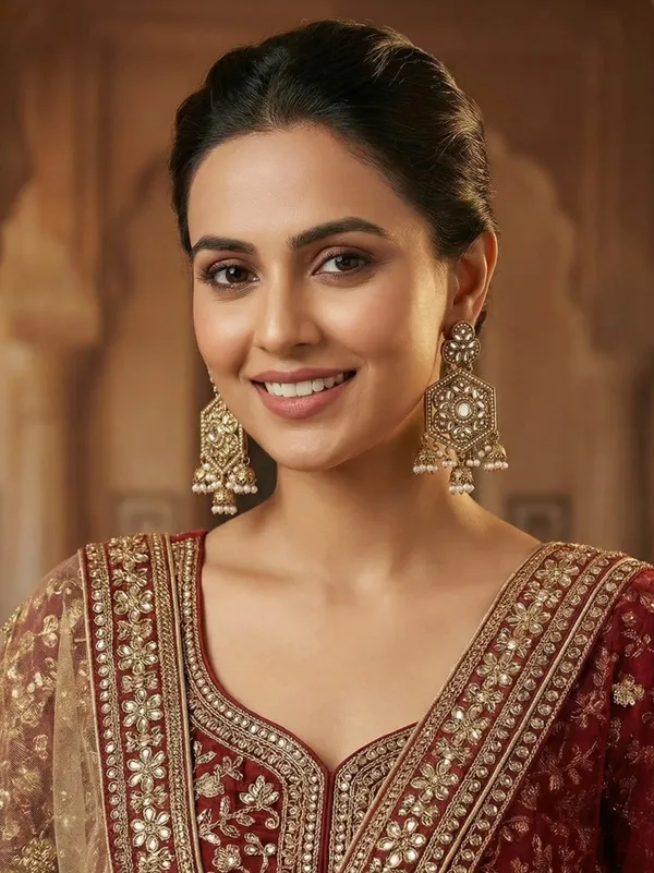 Gold-Plated_Kundan_&_Pearl_Beaded_hexagonal_Jhumka_Earrings