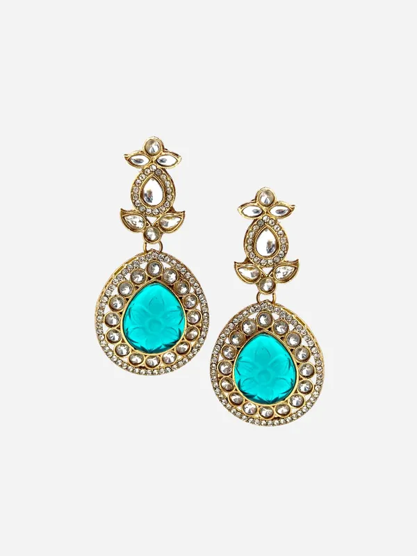 Gold_Plated_Big_Carving_Stone_Studded_Peacock_Green_Color_Jewellery_Set_For_Womens