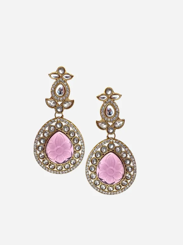 Gold_Plated_Big_Carving_Stone_Studded_Wine_Color_Jewellery_Set_For_Womens