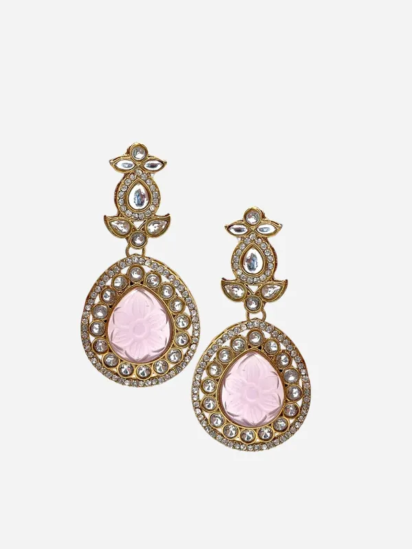 Gold_Plated_Big_Carving_Stone_Studded_Lavender_Color_Jewellery_Set_For_Womens