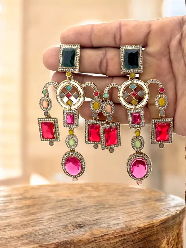 Multicoloured_Gold-Plated_Stone_Studded_Statement_Drop_Earrings