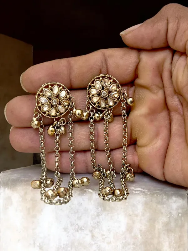 Gold-Plated_Kashmiri_Shadow_Stone_&_Ghungroo_Studded_Long_Drop_Earrings