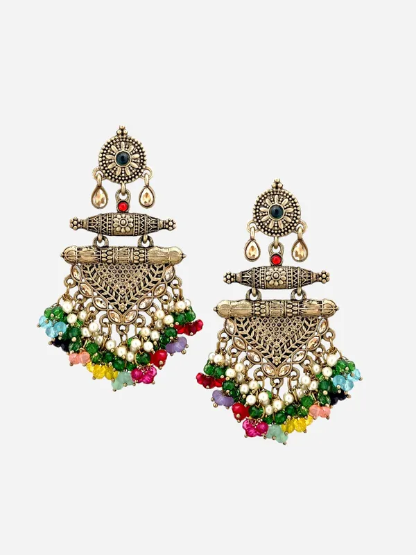 Multi_Brass_Matt_Toned_Metal_Work_With_Stone_And_Beaded_Long_Earring_For_Women_And_Girls