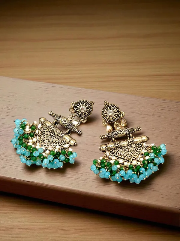 Yellow_Brass_Matt_Toned_Metal_Work_With_Stone_And_Beaded_Long_Earring_For_Women_And_Girls