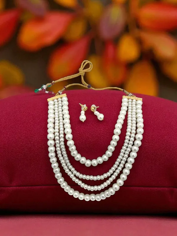 Gold-Tonedwhite_Five_Line_Pearl_Glass_Stones_Chain_And_Earrings_For_Women_And_Girls
