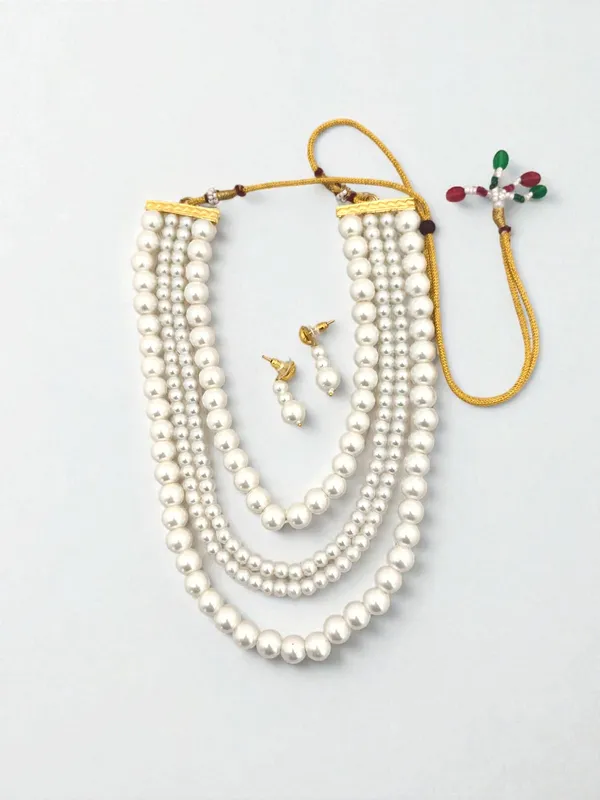 Gold-Tonedwhite_Five_Line_Pearl_Glass_Stones_Chain_And_Earrings_For_Women_And_Girls