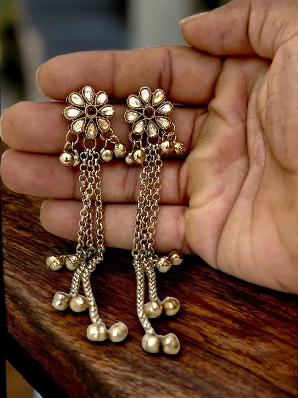 Gold-Plated_Maroon_Kashmiri_Shadow_Stone_&_Ghungroo_Studded_Long_Drop_Earrings