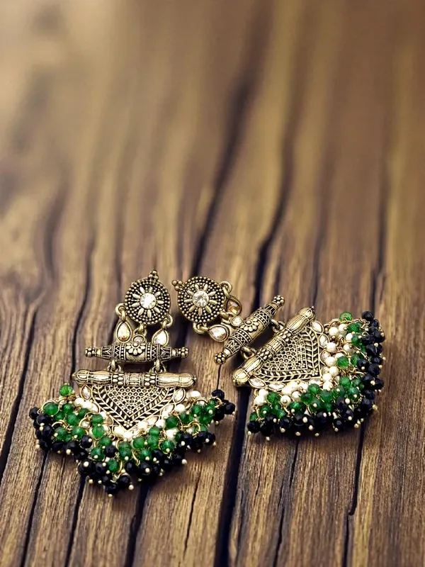 Black_Alloy_Brass_Matt_Toned_Metal_Work_With_Stone_And_Beaded_Long_Earring_For_Women_And_Girls