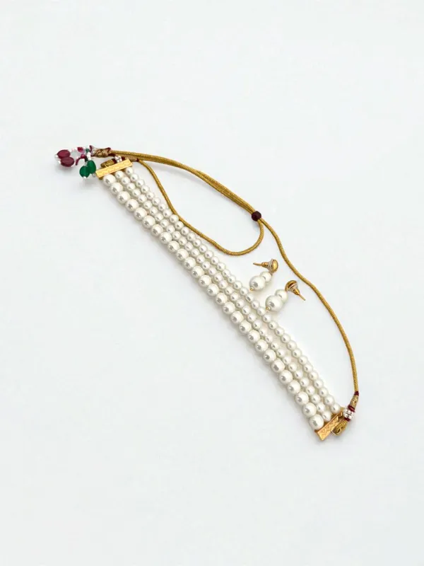 Gold-Toned_White_Pearl_Glass_Stones_Choker_And_Earrings_For_Women_And_Girls