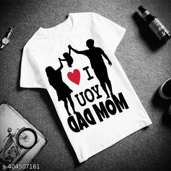 Unisex_White_polyester__New_Trendy_"Mom_Dad"_Printed_T-Shirts