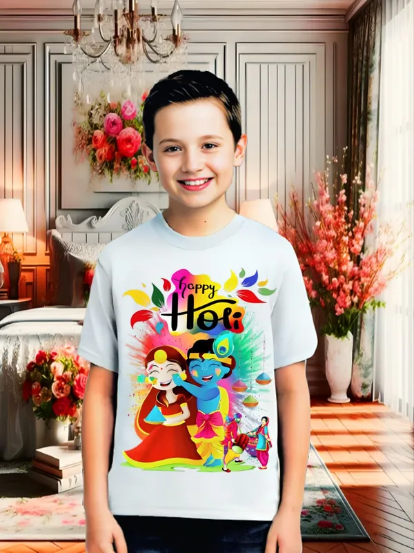 White_Rayon_New_Holi_T-Shirt_For_Kids