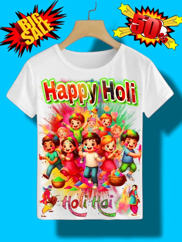 White_Vibrant_Holi-Themed_T-Shirt_For_Boys_&_Girls