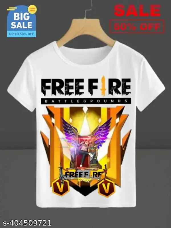 Unisex_White_polyester_Free-Fire_Printed_T-Shirts