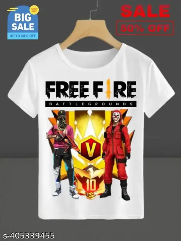 Unisex_White_polyester_Free-Fire_Printed_T-Shirts