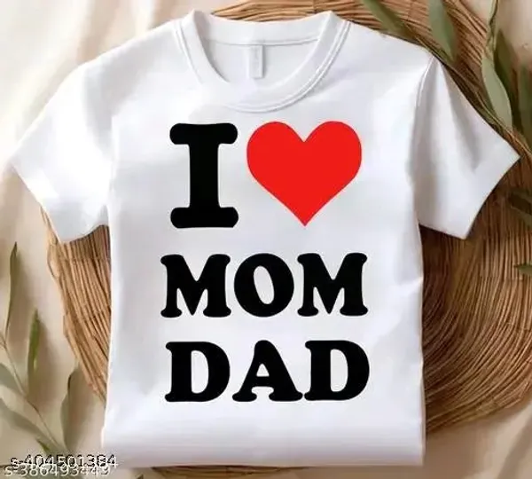 Unisex_White_polyester__I_LOVE_Mom_Dad_Printed_T-Shirts_for_Kids