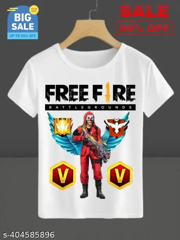 Unisex_White_polyester_Free-Fire_Printed_T-Shirts