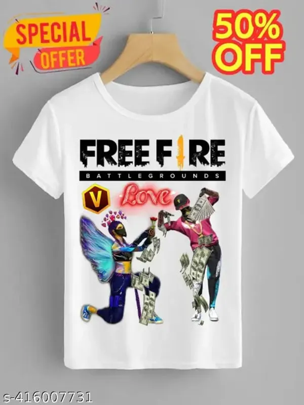 Unisex_White_polyester_Free-Fire_Printed_T-Shirts