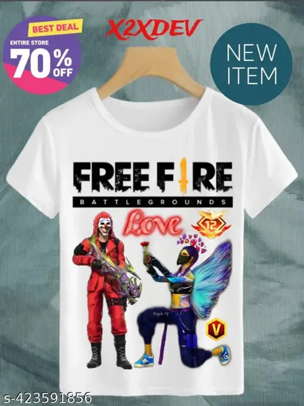 Unisex_White_polyester_Free-Fire_Printed_T-Shirts