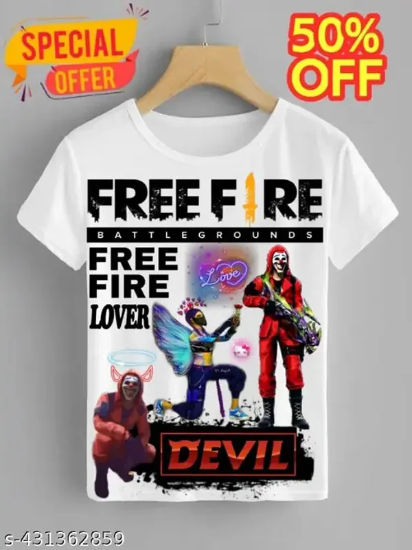 Unisex_White_polyester_Free-Fire_Printed_T-Shirts