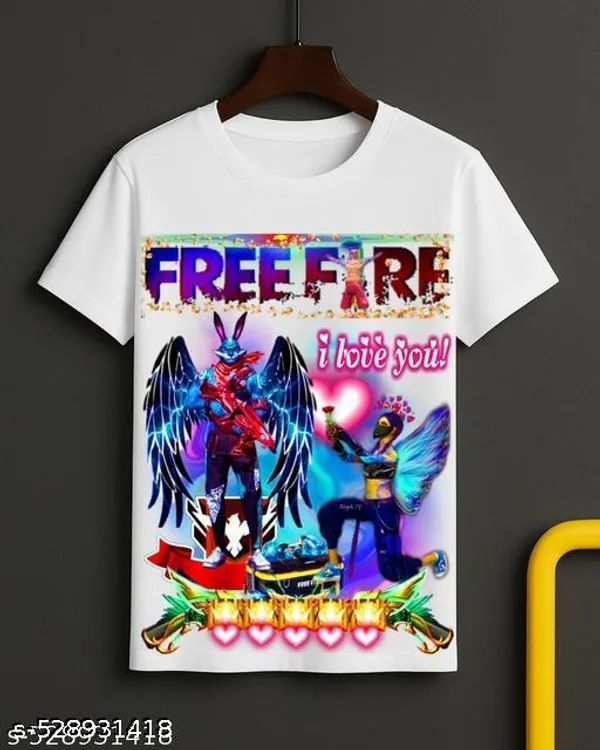 Unisex_White_polyester__New_Trendy_Free-Fire_Printed_T_Shirts
