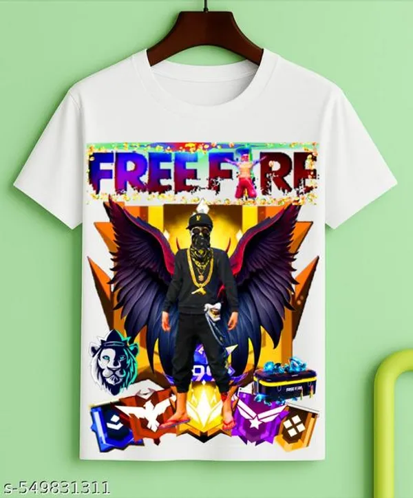 Unisex_White_polyester__New_Trendy_Free-Fire_Printed_T_Shirts