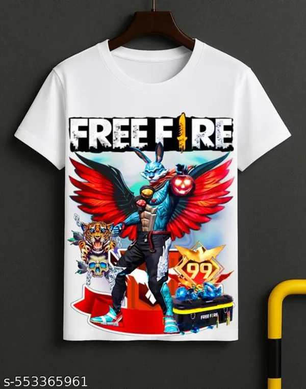 Unisex_White_polyester_Free-Fire_Printed_T-Shirts