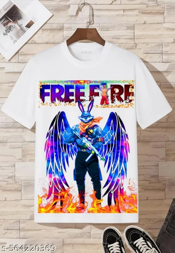 Unisex_White_polyester__New_Trendy_Free-Fire_Printed_T_Shirts