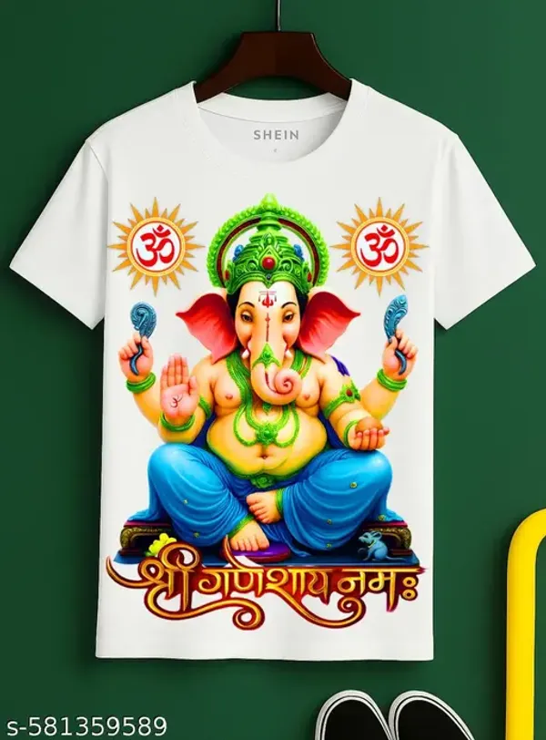 Unisex_White_polyester__New_Trendy_Ganpati_Babba_Ganesh_Ji_Printed_T_Shirts_for_Kids