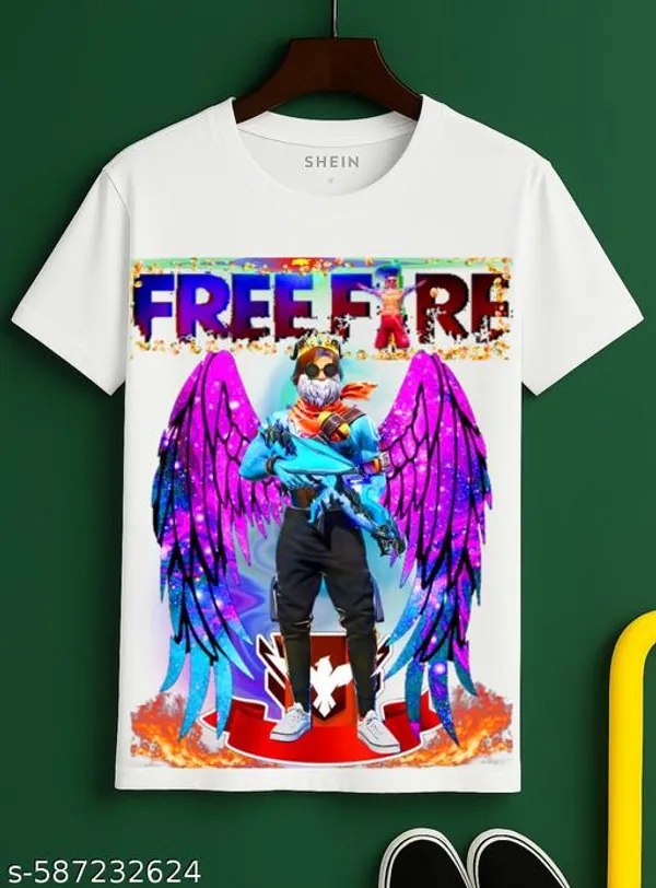 Unisex_White_polyester__New_Trend_{Free_Fire}_Printed_T_Shirts