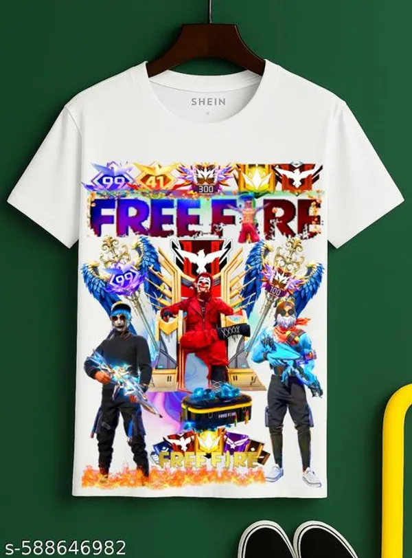 Unisex_White_polyester__New_Trendy_{Free_Fire}_{Freefire}_Printed_T_Shirts