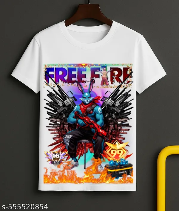 Unisex_White_polyester__Free-Fire_Printed_T-Shirts