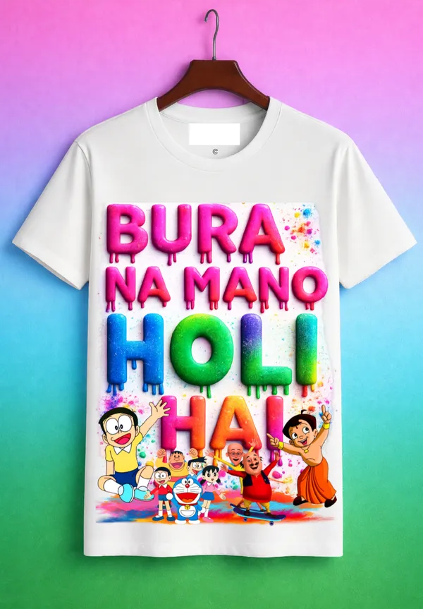 White_Happy_Holi_(_bura_na_mano_holi_hai_)Graphic_T-Shirt_For_Kids_Of_All_Ages