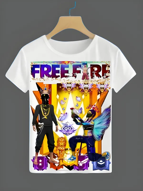 White_polyester__Free-Fire_Printed_T-Shirts_For_Boys_Girls