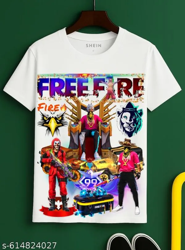Unisex_White_polyester__New_{Free_Fire}_{Freefire}_Printed_T_Shirts