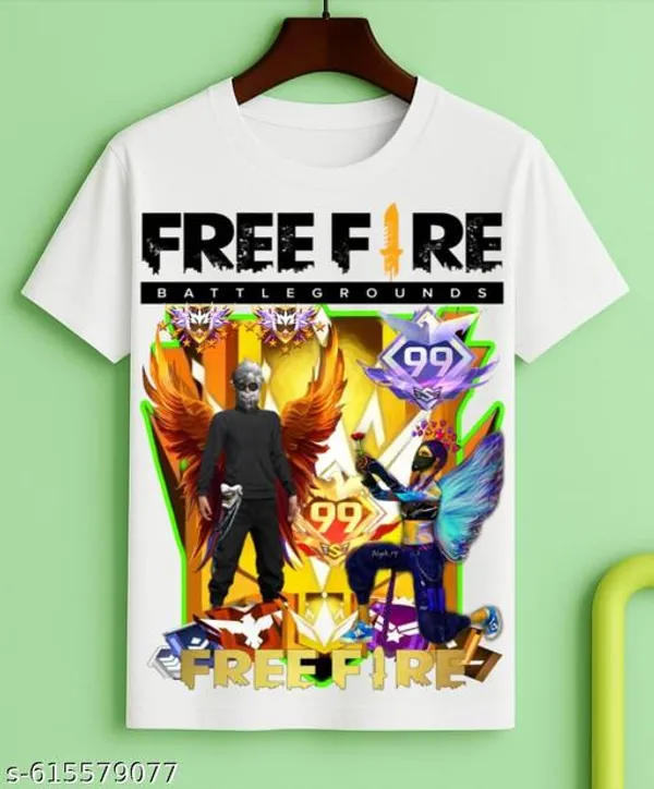 Unisex_White_polyester_Free-Fire_Printed_T-Shirts