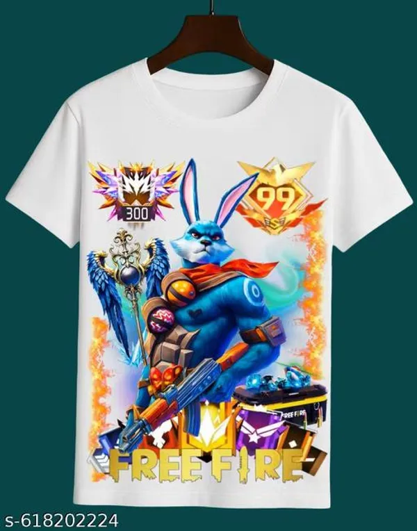 Unisex_White_polyester__New_Trendy_Free-Fire_Printed_T_Shirts