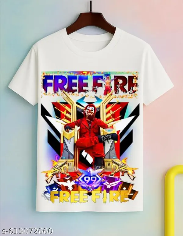 Unisex_White_polyester_New_Free-Fire_Printed_T-Shirts