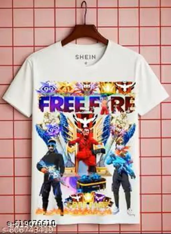 Unisex_White_polyester_New_Trendy_Free-Fire_Printed_T_Shirts