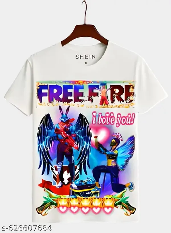 Unisex_White_polyester_Free-Fire_Printed_T-Shirts